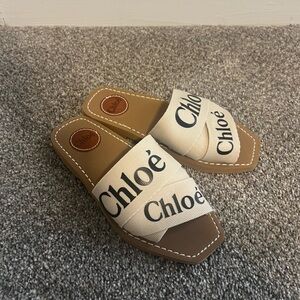 Chloé Beige and Brown Slides
